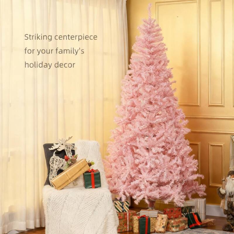 Artificial Christmas Tree - Realistic Branches, Warm White LED Lights - Pink