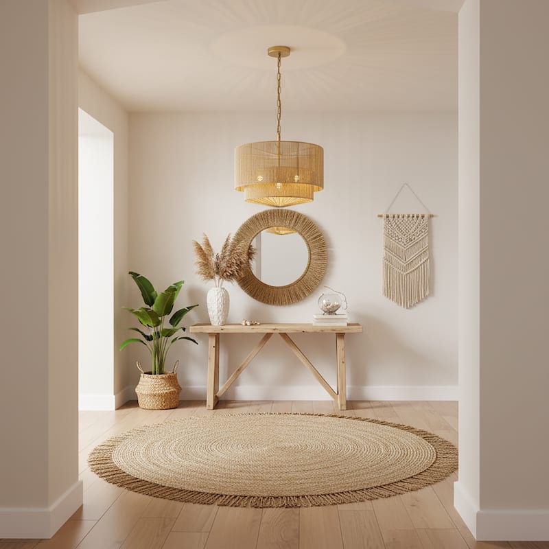 Armida 3-Light Rattan Rope Tiered Drum Pendant, Coastal Boho - Handwoven