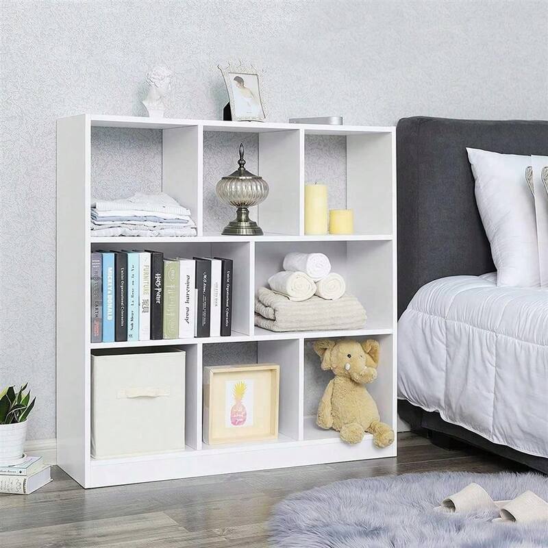 White Freestanding Wooden Bookcase with 8 Open Compartment Perfect for Decorative Item or Plants - 35.4”L x 11”W x 39.4”H