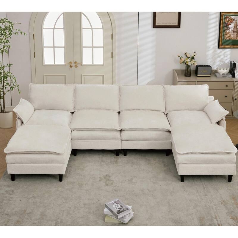 Oversized U Shaped Sectional Couch, Comfy Cloud Modular Sectional Sofa with 2 Ottoman Deep Seat Chenille Modern Cloud Sofa