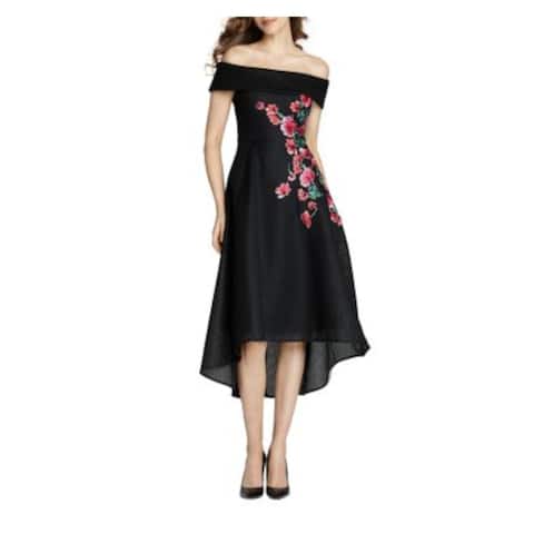 TERI JON Womens Black Mesh Floral Short Sleeve Off Shoulder Hi-Lo Dress 8