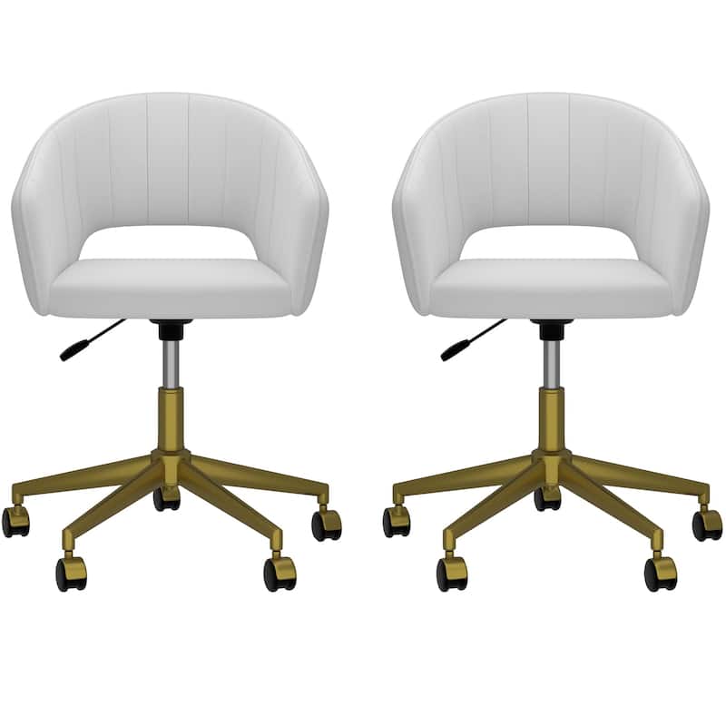 VECELO Multipurpose White 360° Swivel Office Chair Height Adjustable Gold Base Sturdy Task Chair for Home Office Salon - Set of 2