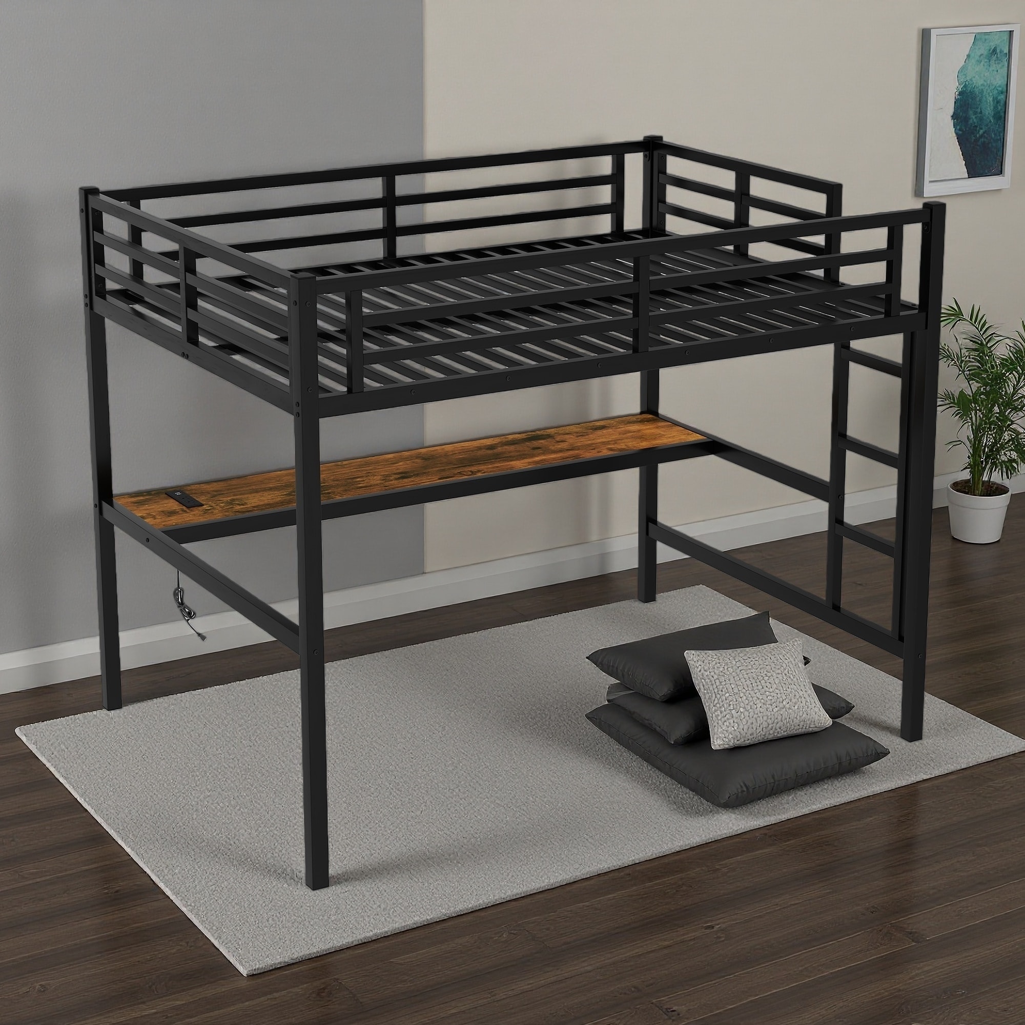 Full Metal Loft Bed with Power & LED