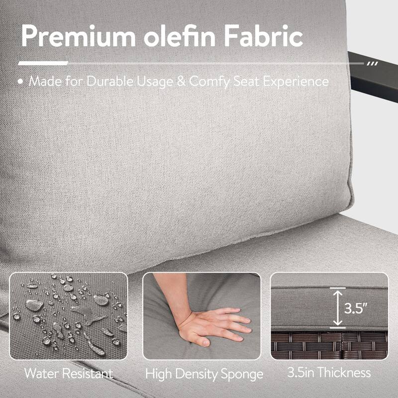 6 Piece Sofa Rocking Chairs Ottoman with Rectangle Fire Pit Table - Beige Cushion - Brown