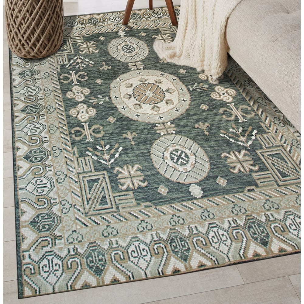 Home Décor Green Hand-Knotted Wool Khotan Rug by EORC | Luxurious Area Rug for Adding Timeless Elegance