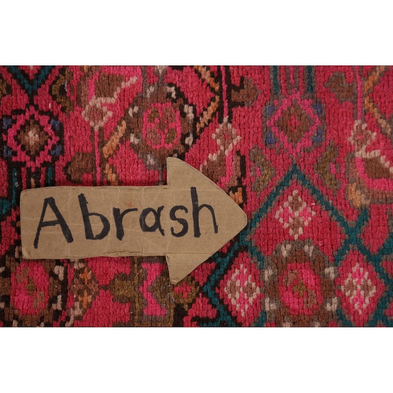Fuchsia Hamedan Persian Vintage Runner Rug Handmade Wool Carpet - 2'7"x 9'10"
