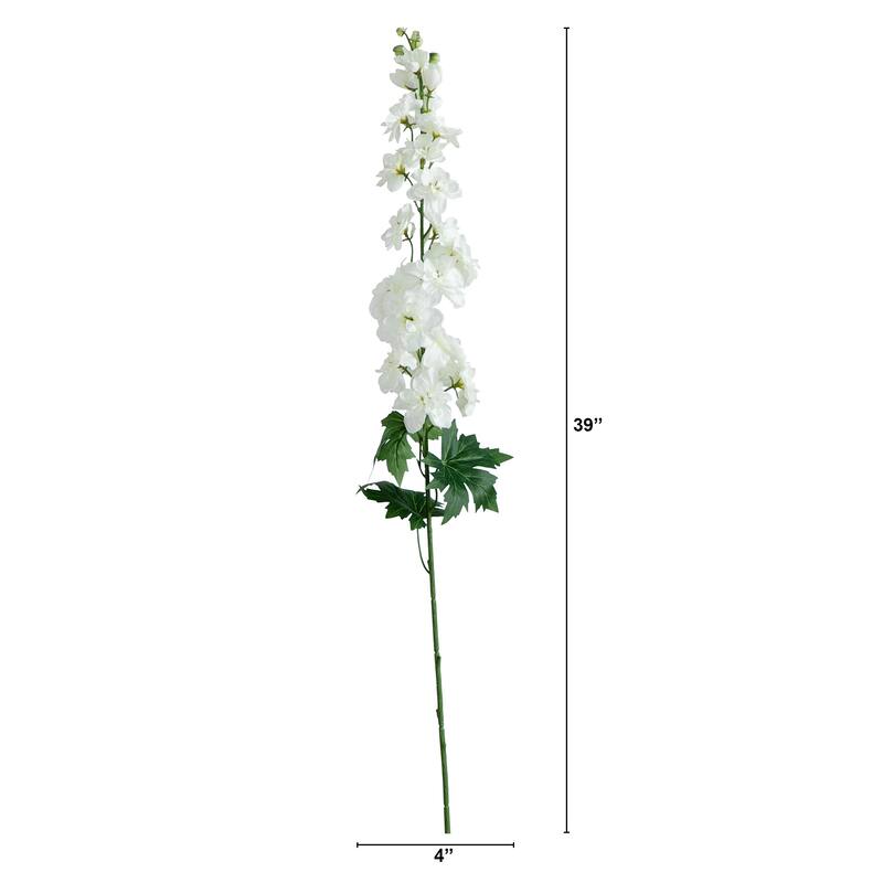 Delphinium Blossom Artificial Floral Stem Sprays - 39" - White - Set of 3