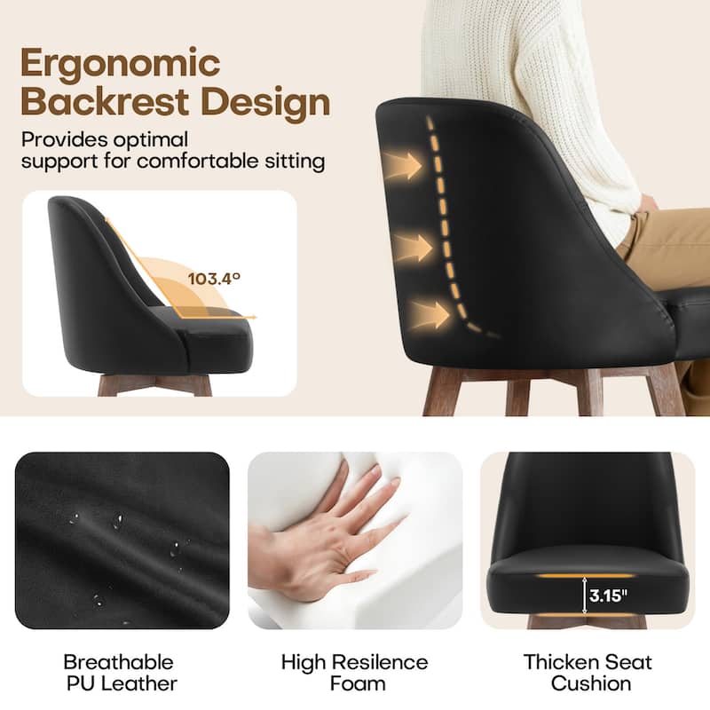 26" Upholstered Counter Height Swivel Bar Stool, Counter Stools with Solid Wood Legs - 39.37"H x 22.44"D x 21.65"W