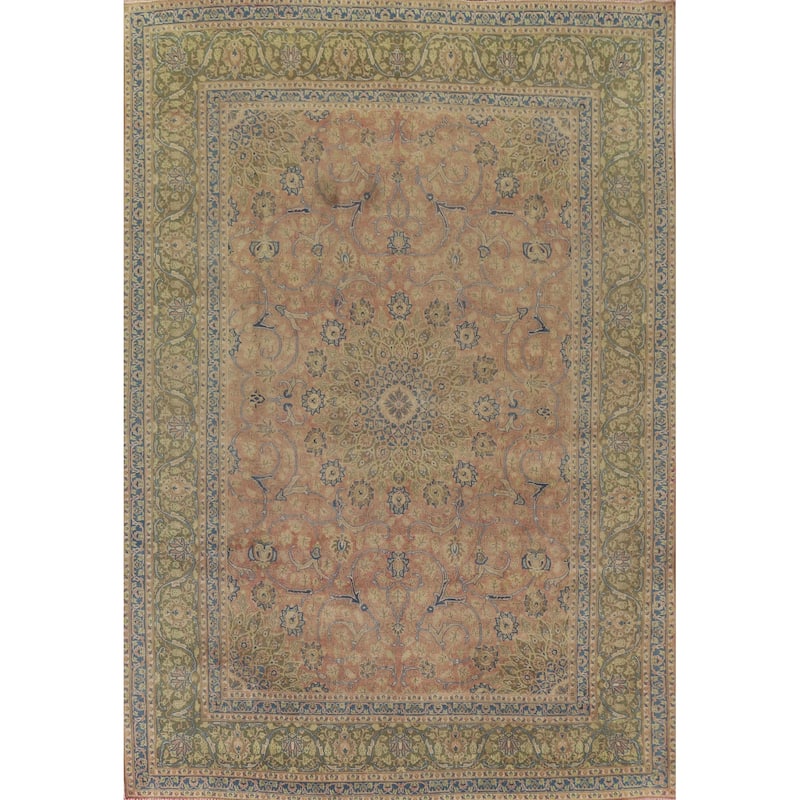 Hand Knotted Oriental 100% Wool Carpet Traditional Floral Pink Kashmar Area Rug - 12' 6'' X 9' 9''