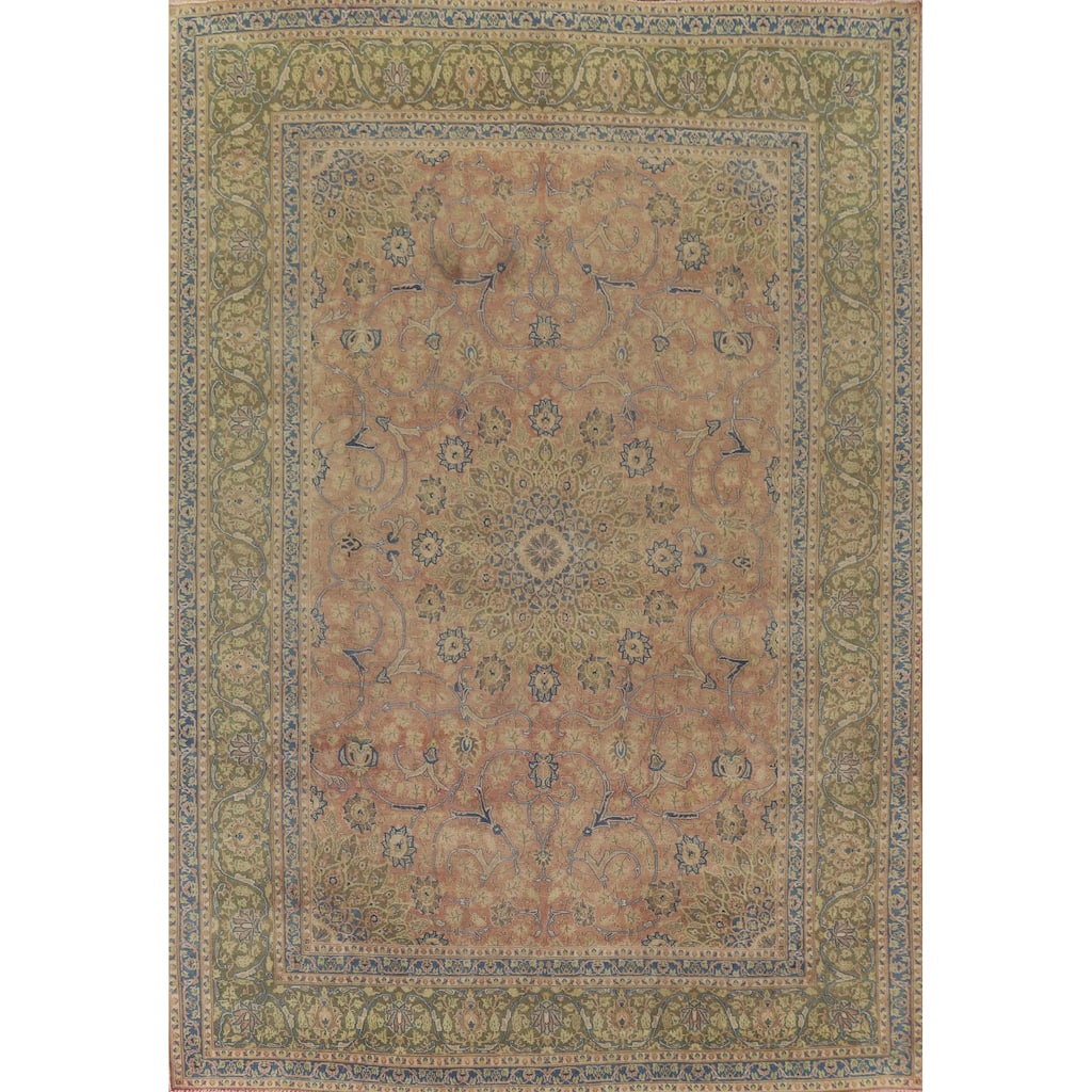 Hand Knotted Oriental 100% Wool Carpet Traditional Floral Pink Kashmar Area Rug - 12' 6'' X 9' 9''