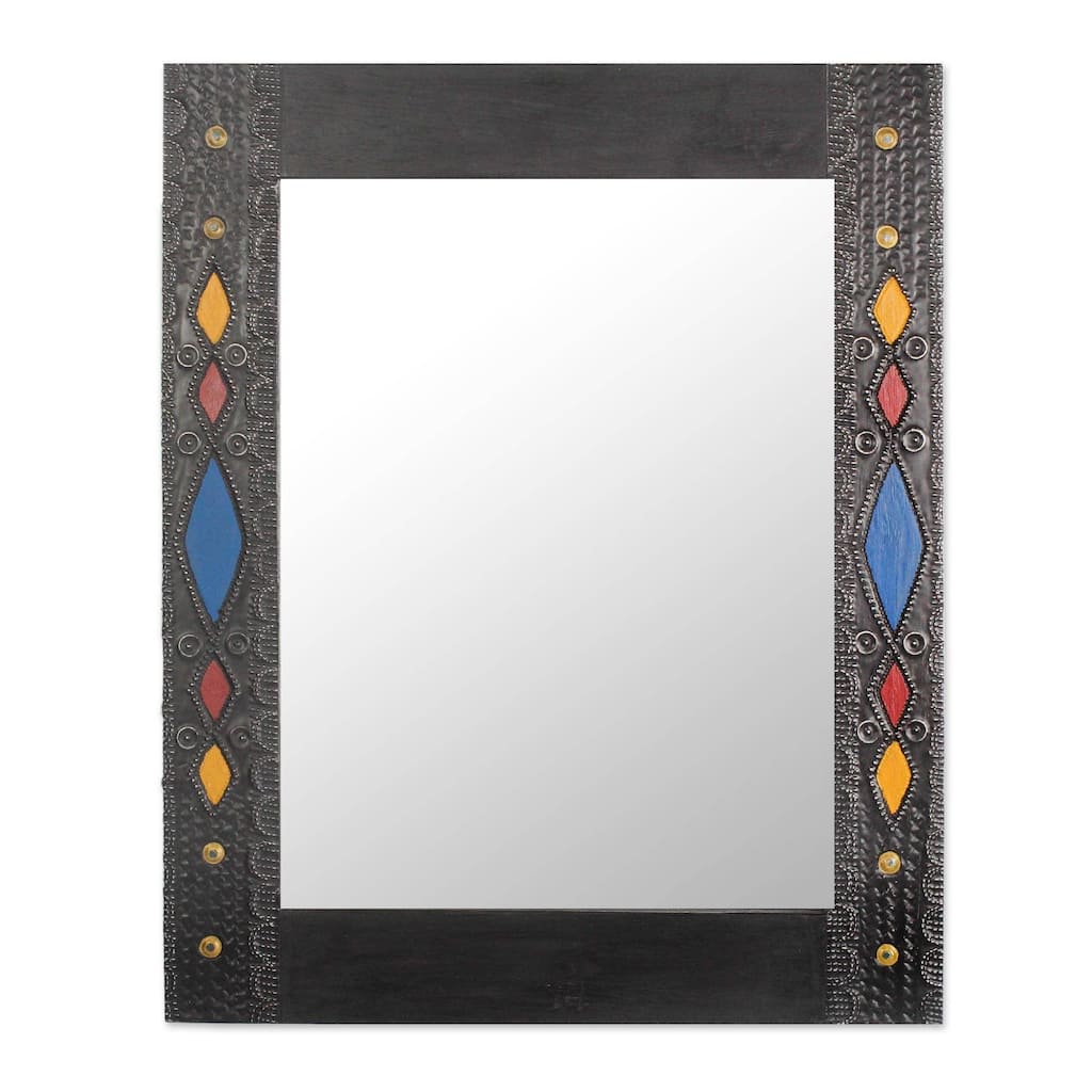 Handmade Colorful Diamonds Wood mirror (Ghana)