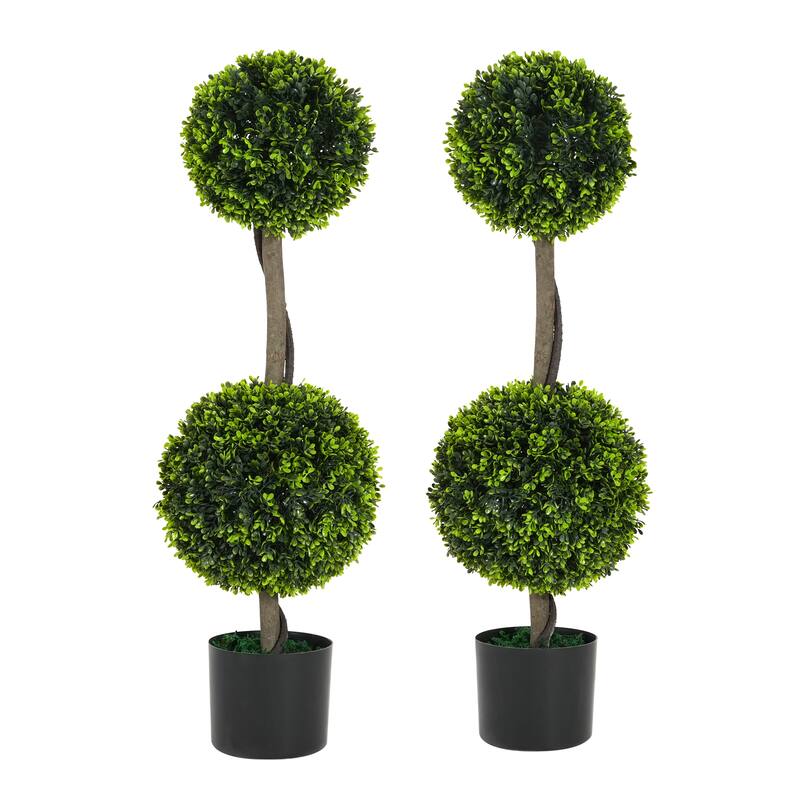 Roomfitters 34'' Artificial Topiary Boxwood Tree Double Ball Set of 2, Faux Decorative Plants for Home Office