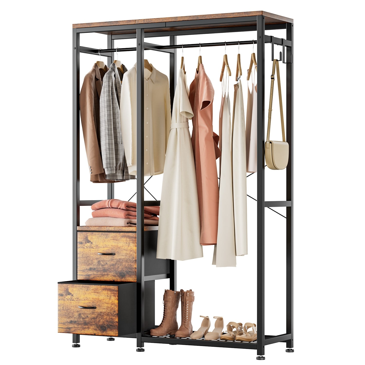 L Shaped Clothing Rack Freestanding Closet Organizers with Storage Shelves  and 4 Hanging Rods, 47.24 L x 47.24 W x 78.74 H - On Sale - Bed Bath &  Beyond - 35729396