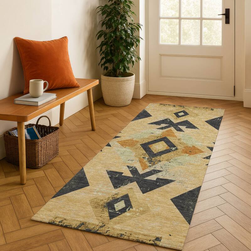 Premium Washable Super Soft Global Impressions Mayfield Rug - Gold - 2'3" x 7'6"