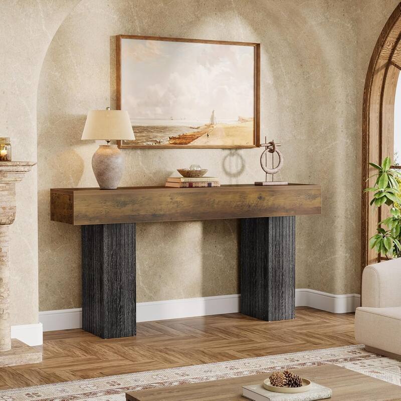 63" Wooden Long Entryway Table, Farmhouse Console Table Behind The Couch for Entrance, Hallway, Living Room