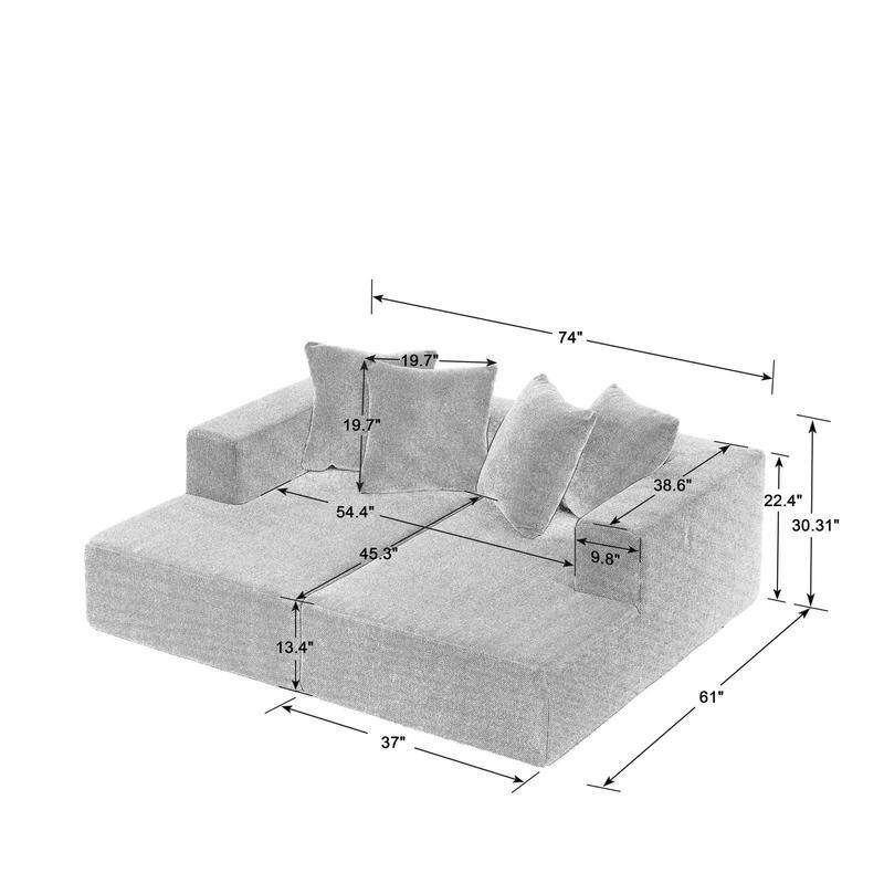 Chenille Sectional Sofa,Plush Chaise with Fixed Cushions,Modern Design