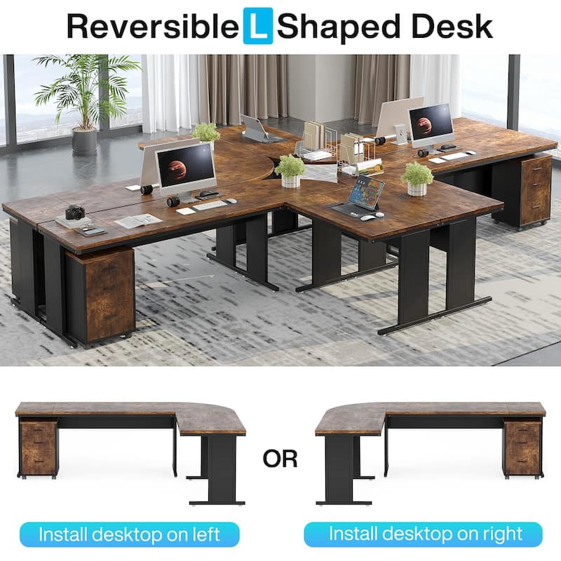 83" L-Shaped Executive Desk, Large L Office Desk with 3-Drawer Mobile File Cabinet, Business Furniture Desk Workstation
