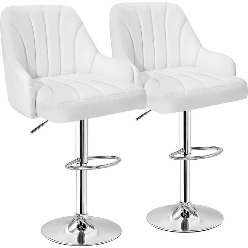 VECELO Set of 2 Adjustable Height Barstool with Footrest and Back Upholstered Bar or Counter Height Stool and Parts - White
