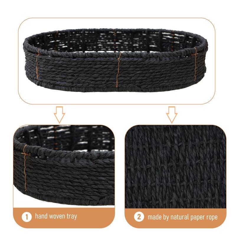 3 Tiers Tray Tables Paper Rope Woven Side Table for Living Room Kitchen Oval Storage Basket Small Shelves