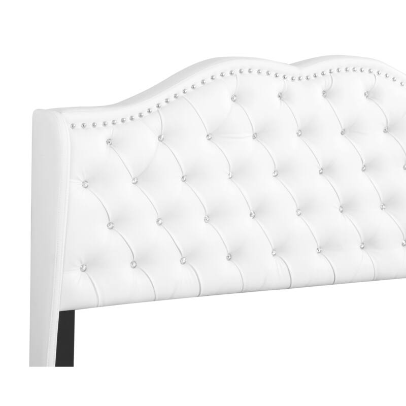 White Tufted Panel Bed - Jewel Wingback Headboard & Wood Frame - Requires Box Spring