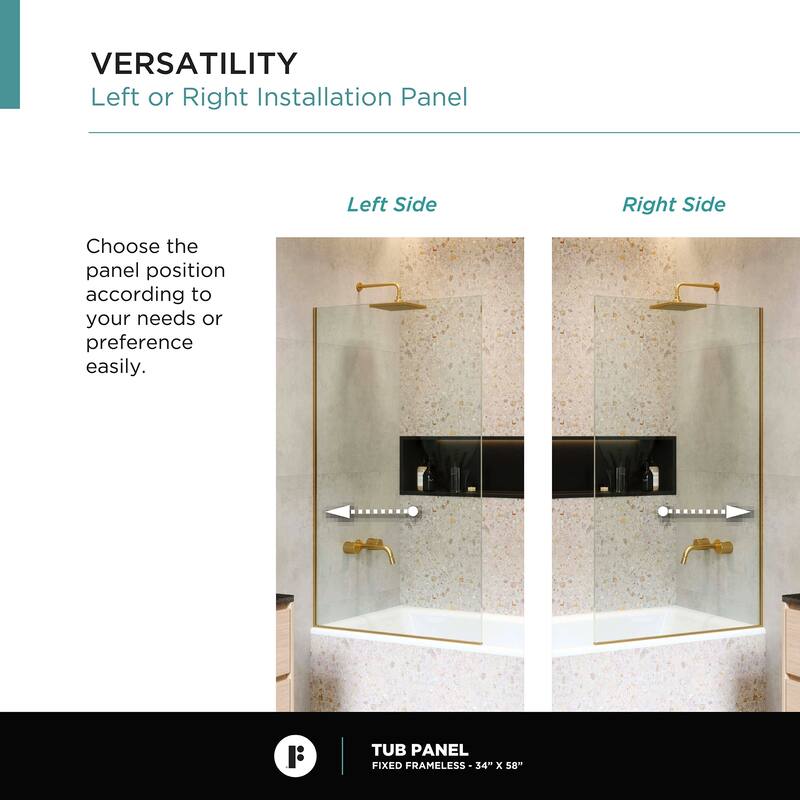 Full Frame Fixed Tub Clear Tempered Shower Glass Panel