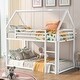 preview thumbnail 2 of 12, Twin House Bunk Bed with Slide, Ladder, and Guardrails, Metal Frame, White