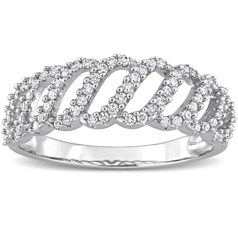 Miadora 1/3ct TDW Diamond Swirl Crossover Band Ring in 10k White Gold