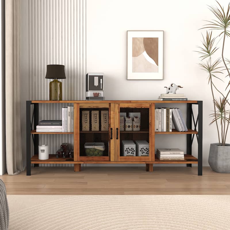 Farmhouse Style 70.87" TV Stand with Open Storage Design for TVs Up to 70" - Walnut