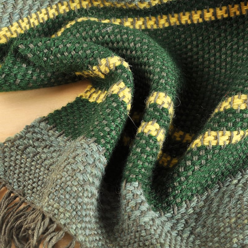 Novica Handmade Cozy Green Wool Throw
