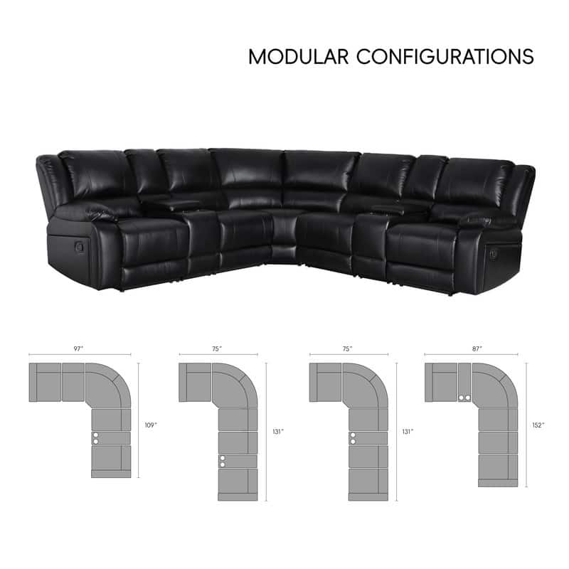 109" W Modern Contemporary Faux Leather 7 Piece Sectional Recliners