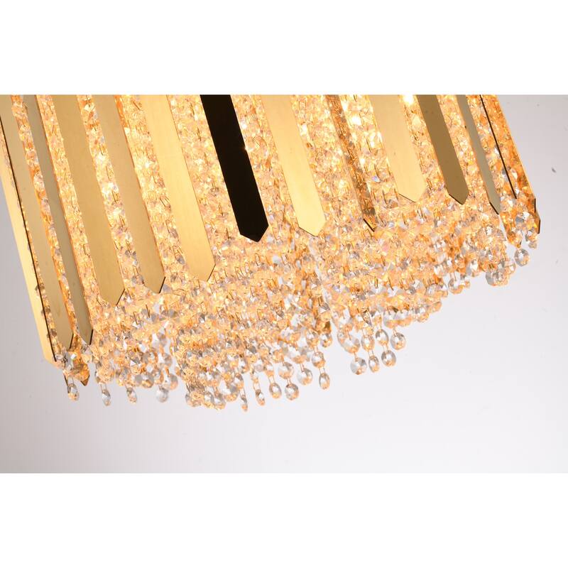Gold Pendant Light - Crystal Embellished Ceiling Fixture - Modern Hanging Lamp for Dining Room, Living Room - 20