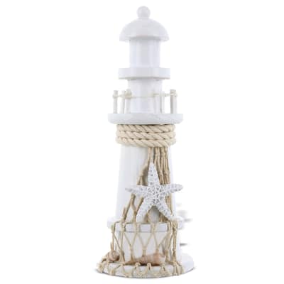 CoTa Global White Lighthouse Decor with Starfish - 8.75 Inches - 8.75 Inches