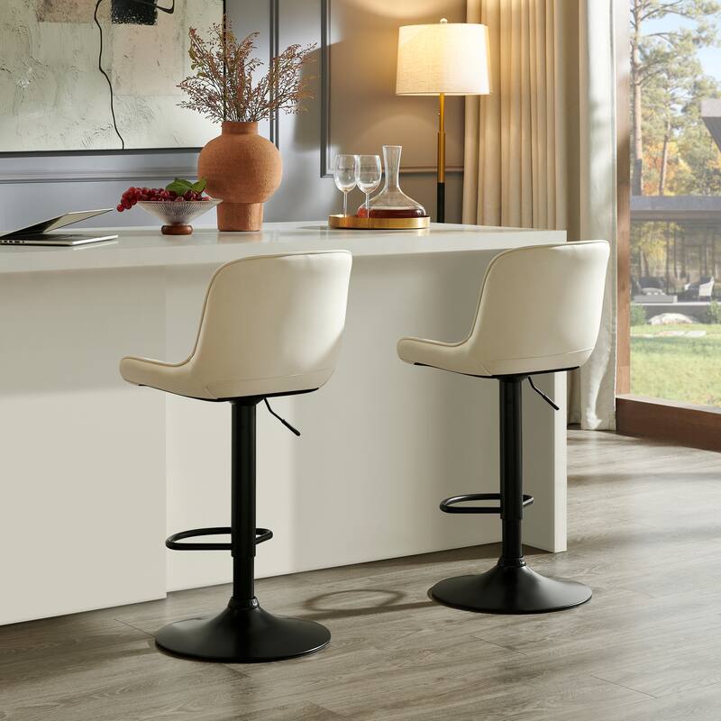 Roundhill Furniture Kovyn Contemporary Adjustable Barstool with Faux Leather Swivel Seats, Set of 2