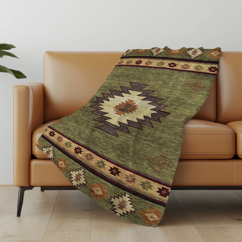 Premium Machine Washable ASB179 Southwest Sherpa Throw Blanket - Green - 4'2" x 5'10"