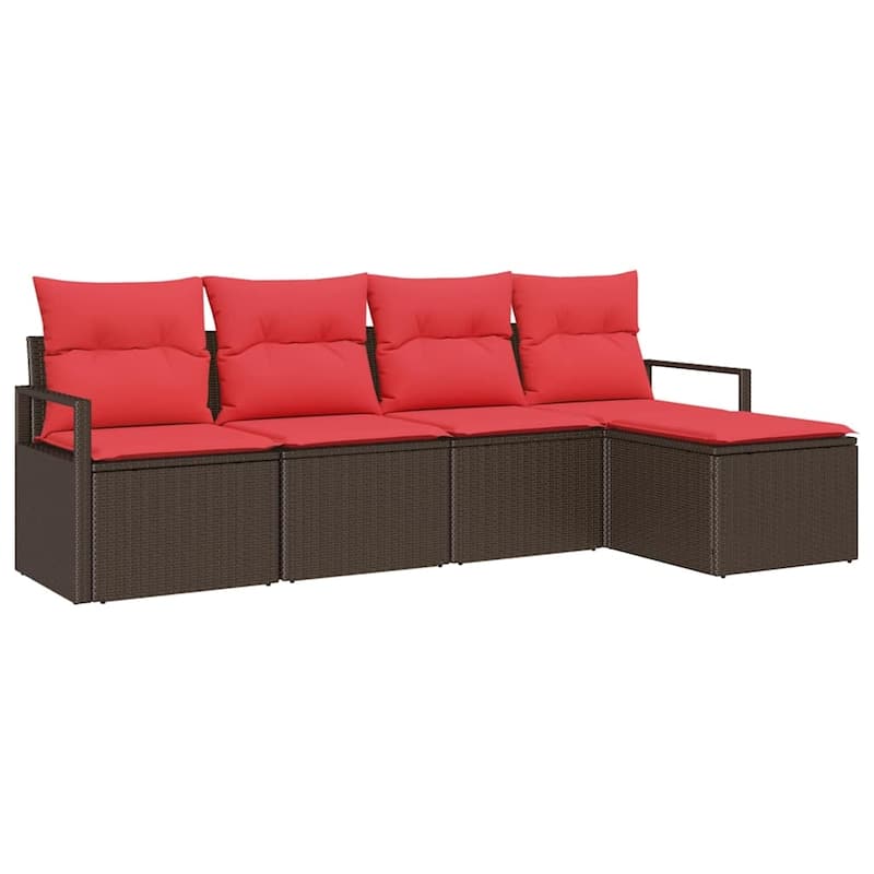 vidaXL 5/6 Garden Sofa Set with Cushions Black/Brown/Grey Poly Rattan - 90.6 x 24.4 x 27.2