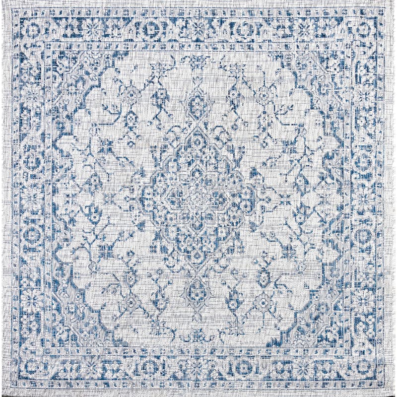 JONATHAN Y Palazzo Boho Medallion Textured Weave Indoor/Outdoor Area Rug - 5' Square - Gray/Navy