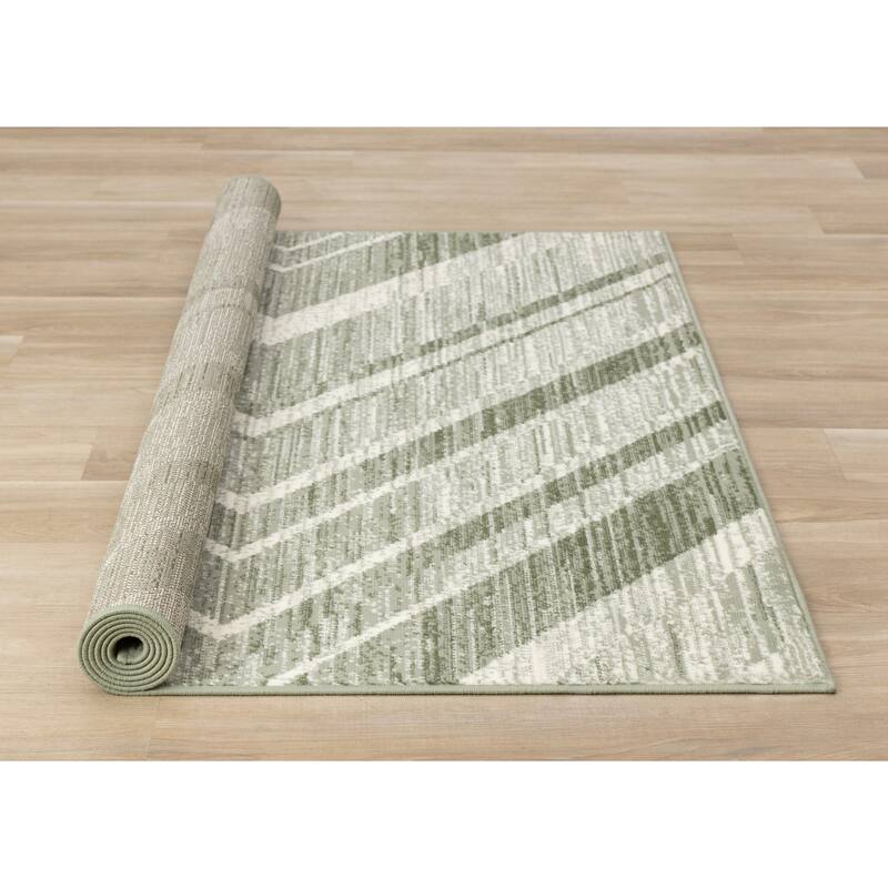 Green Chevron Distressed High Traffic Rug