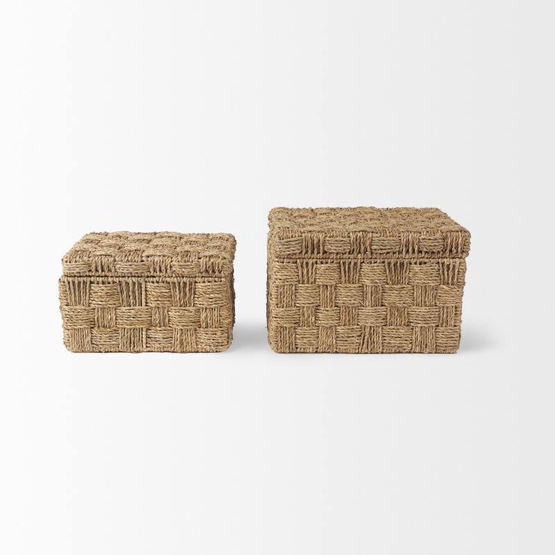 Hanalei Brown Seagrass Boxes w/ Lids (Set of 2)