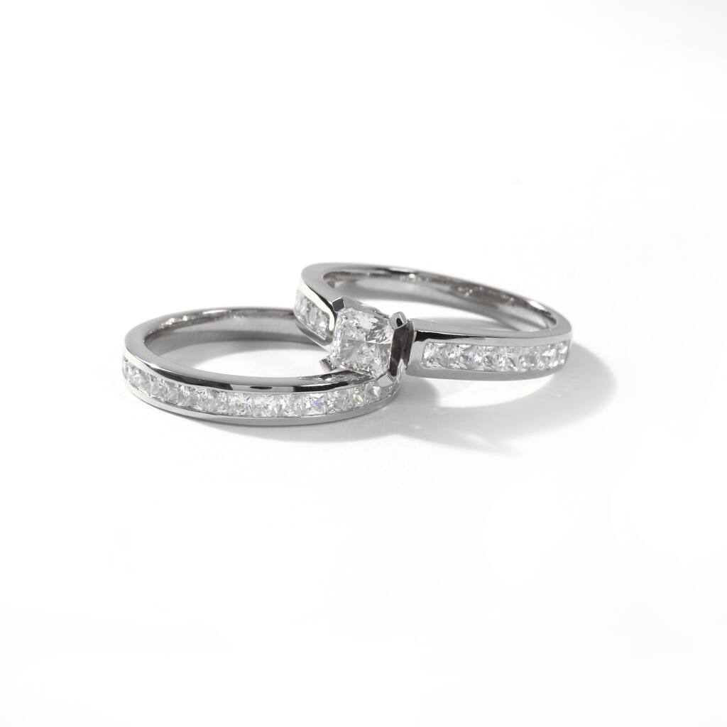 2ct TDW Princess Cut Diamond Bridal Set in 14K White Gold for Women - White H-I