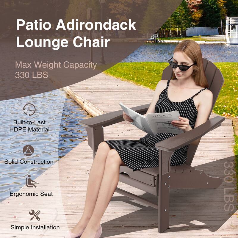 Costway Outdoor Patio HDPE Deck Adirondack Chair Beach Seat - 29''x 53''x 37.5''