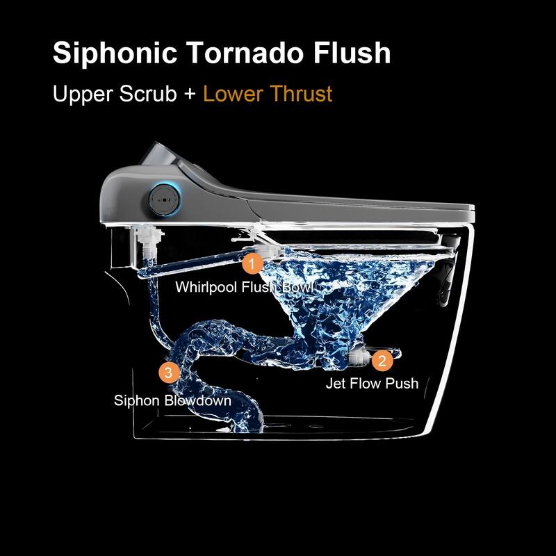 Smart Toilet Bidet Combo with Foot Sensor. Auto Open Close. Heated Seat. Warm Air Dryer. LED Display. Remote