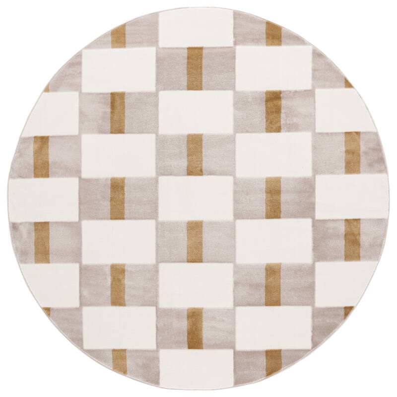 SAFAVIEH Groove Fouzia Modern & Contemporary Rug - 6'7" Round - Ivory/Gold