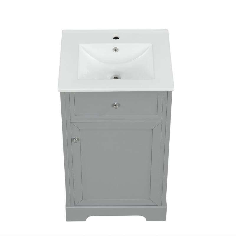 Roomfitters 20" Bathroom Vanity with Sink Soft Closing Door Storage Rack and Adjustable Shelf Freestanding Cabinet