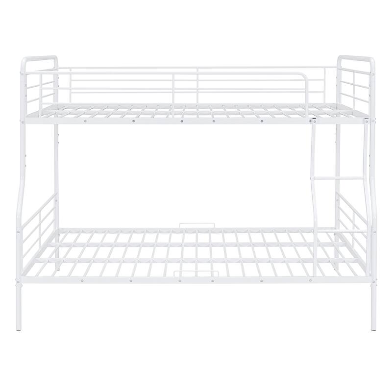 Full XL Over Queen Metal Bunk Bed with Ladder & High Guardrail, Heavy-Duty Metal Bunk Bed Dormitory Apartment Iron Frame Bed