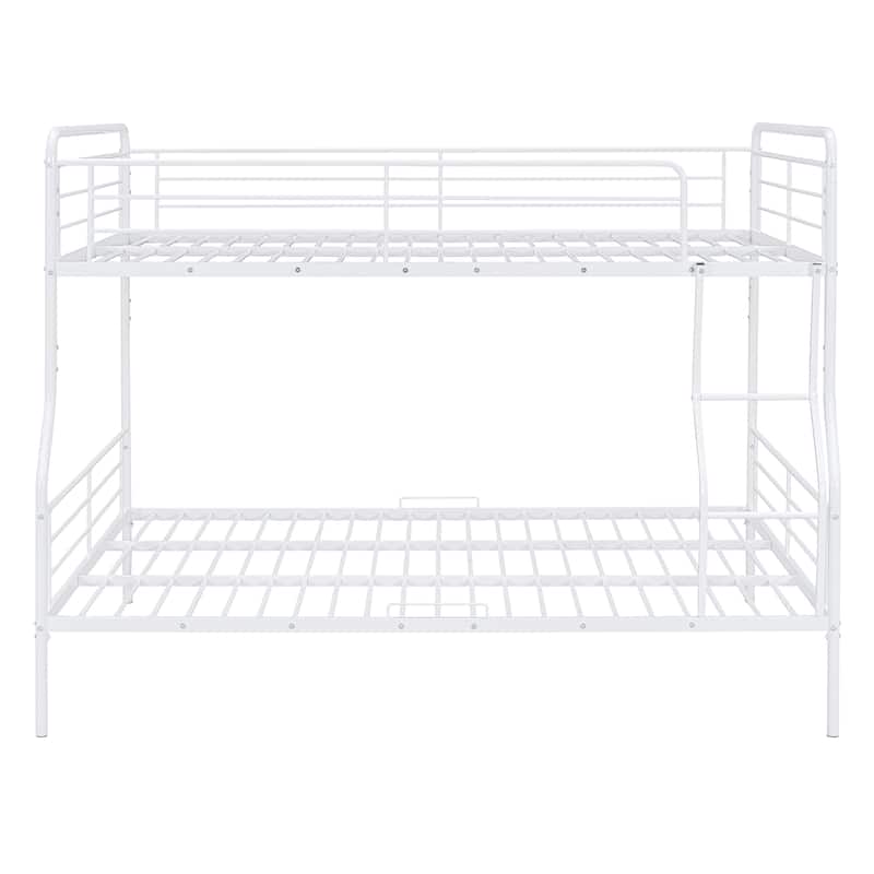Metal Detachable Bunk Bed Frame, Full XL over Queen Iron Bunk Bed with Ladder and Guardrail, Divided Into 2 Individual Beds