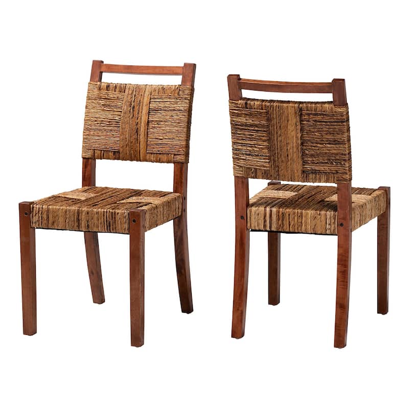 Chabela Handwoven Seagrass Dining Chair Set of 2- Solid Mango Wood Frame with Woven Seat and Backrest, Brown - Natural Brown, Light Brown