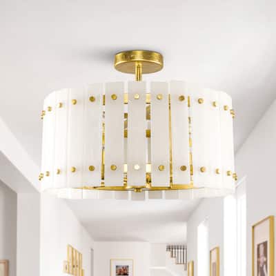 Gold Vintage Imitation Marble 4-Light Drum Semi-Flush Mount Ceiling Light - 17.72-inch W x 12.8-inch H