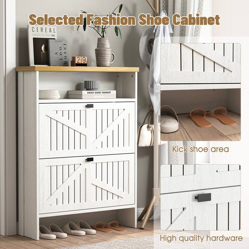 Multi-Functional Modern Minimalist Natural The Upper And Lower Folding Four-Layer Mdf Shoe Cabinet, 31.5*9.5*42.3 Inches