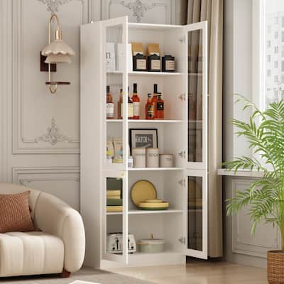 Tall Curio Display Glass Cabinet Bookcase with 4 Glass Doors & Shelves - 78.7"