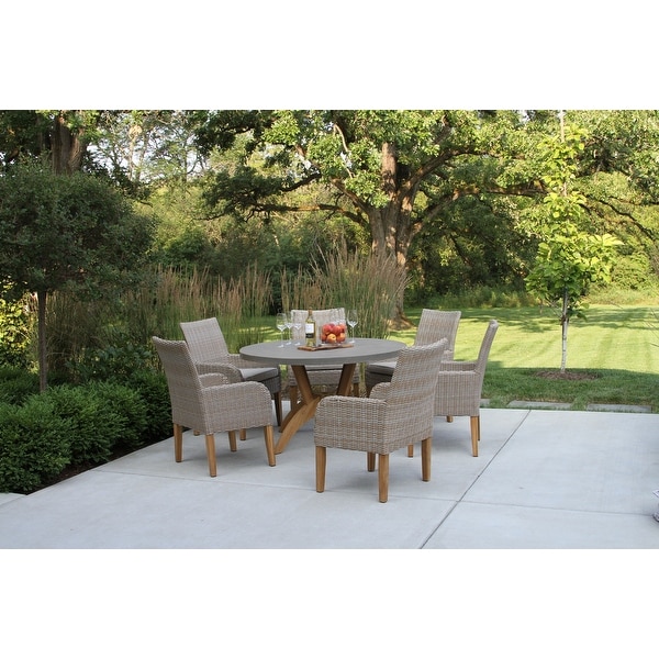 Nadine 7 pc. Teak Dining Set with Ash Wicker Chairs N A On